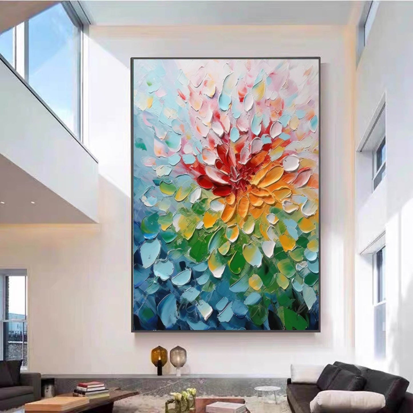 Vibrant Floral Oil Painting with Bold Colors and Textured Brushwork