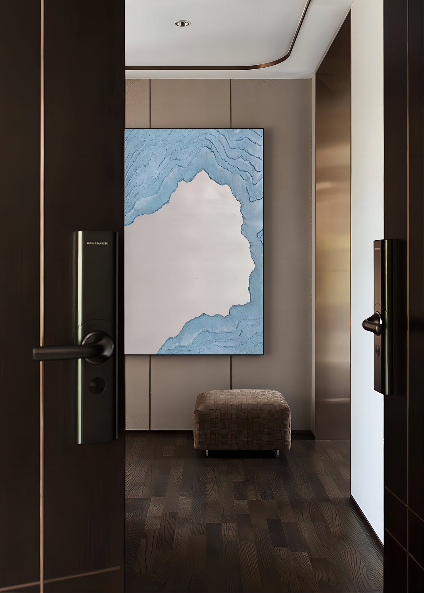 Abstract Blue and White Oil Painting with Textured Finish for Contemporary Decor