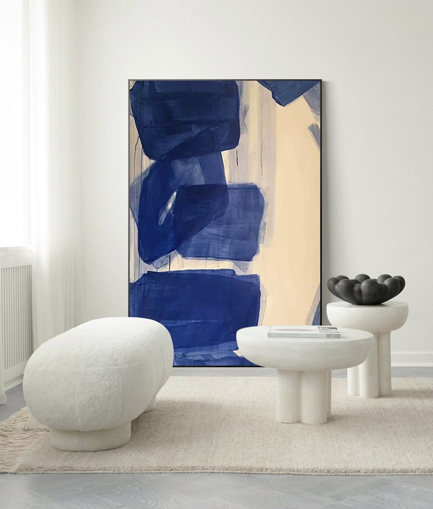 Elegant Minimalist Geometric Blue Oil Painting for Modern Home Decor