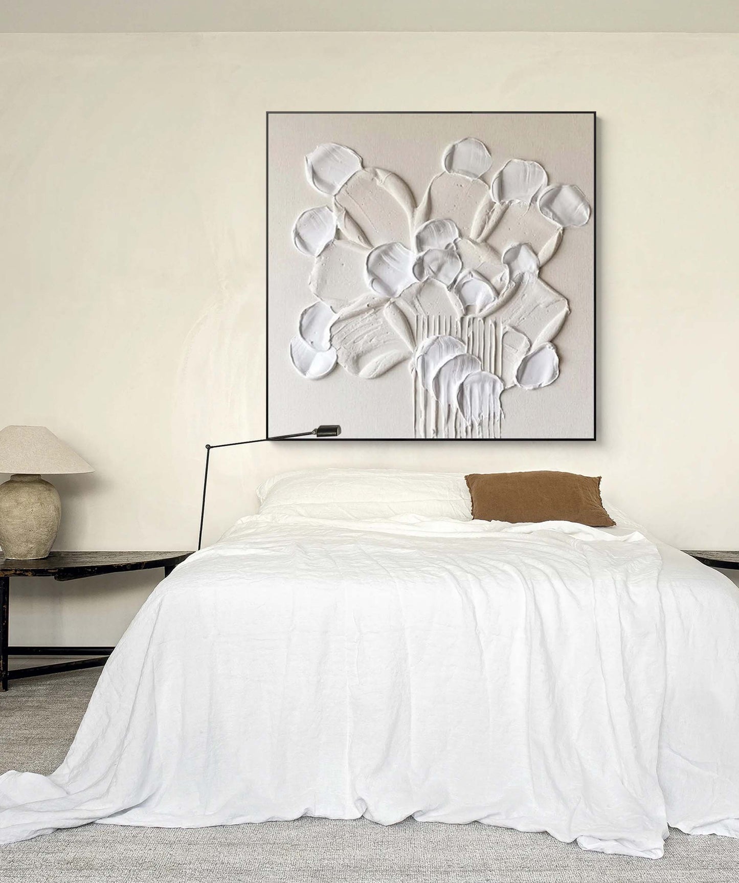 Elegant White Flower Abstract Oil Painting for Modern Home Decor