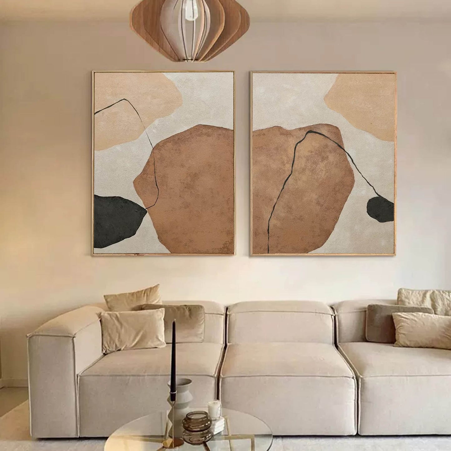 Abstract Minimalist Geometric Oil Painting with Earthy Tones for Modern Decor