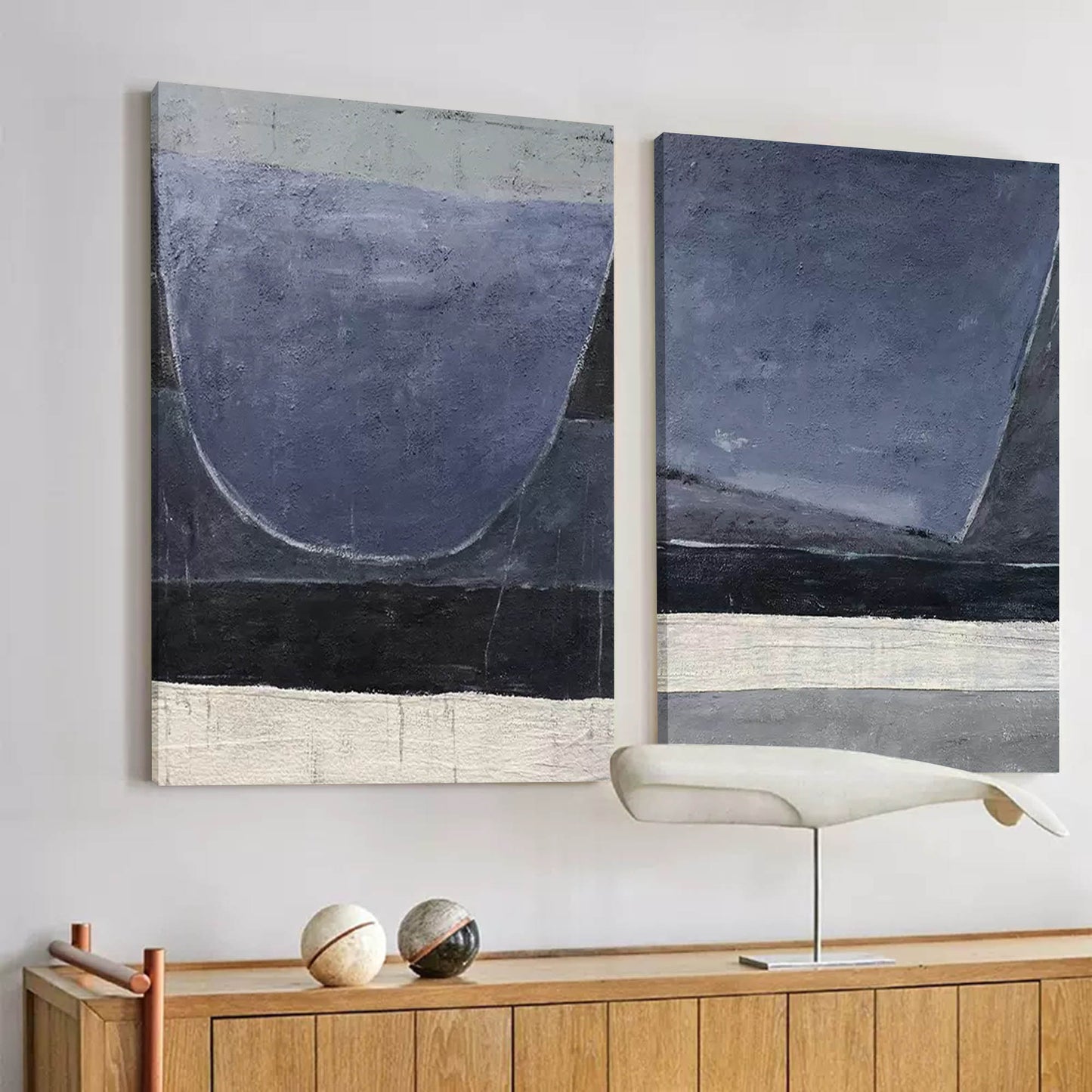 Contemporary Minimalist Oil Painting in Soothing Blue and Gray Tones