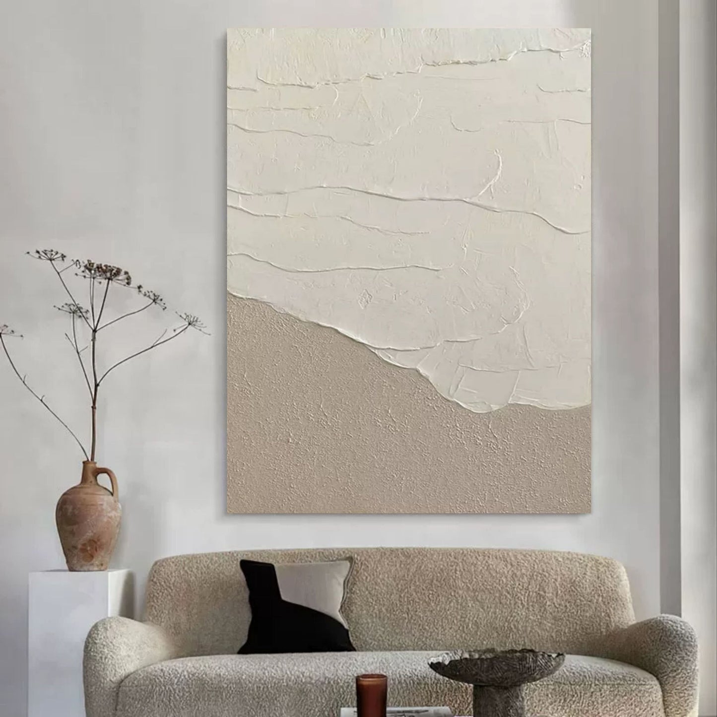 Serene Wabi-Sabi Oil Painting for Minimalist Home Decor