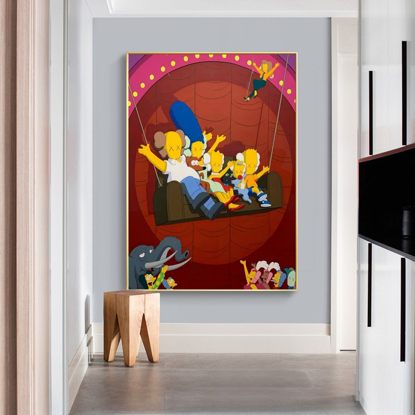 Vibrant Kaws-Inspired Pop Art with Iconic Cartoon Characters