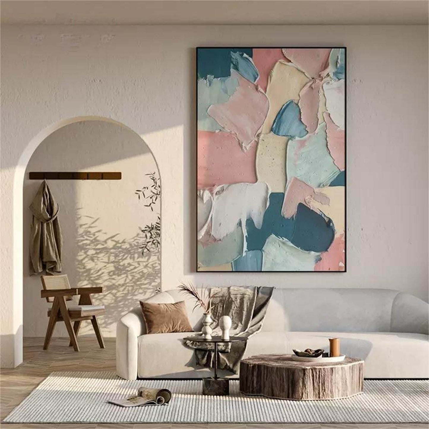 Colorful Abstract Oil Painting with Texture for Modern Home Decor