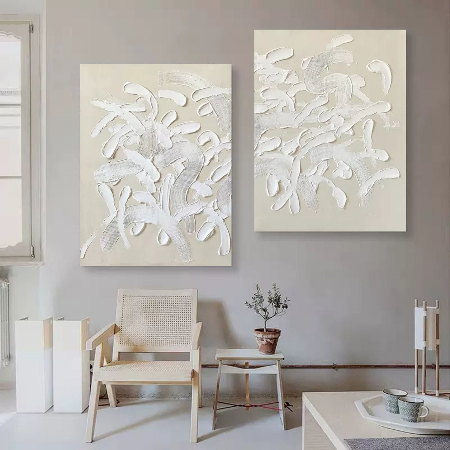 Contemporary Abstract Oil Painting Duo for Modern Home Decor