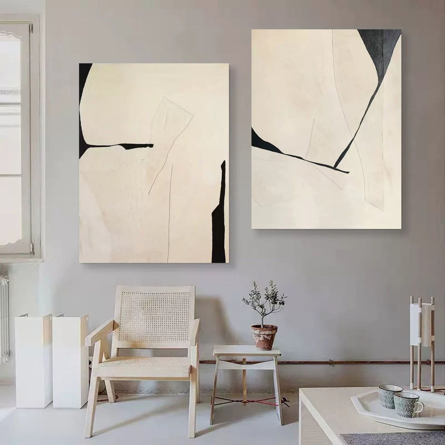 Contemporary Abstract Diptych Art for Modern Home Decor