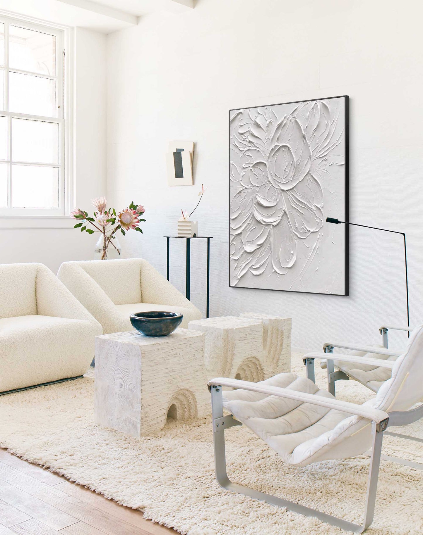Elegant Minimalist White Flower Oil Painting for Modern Decor