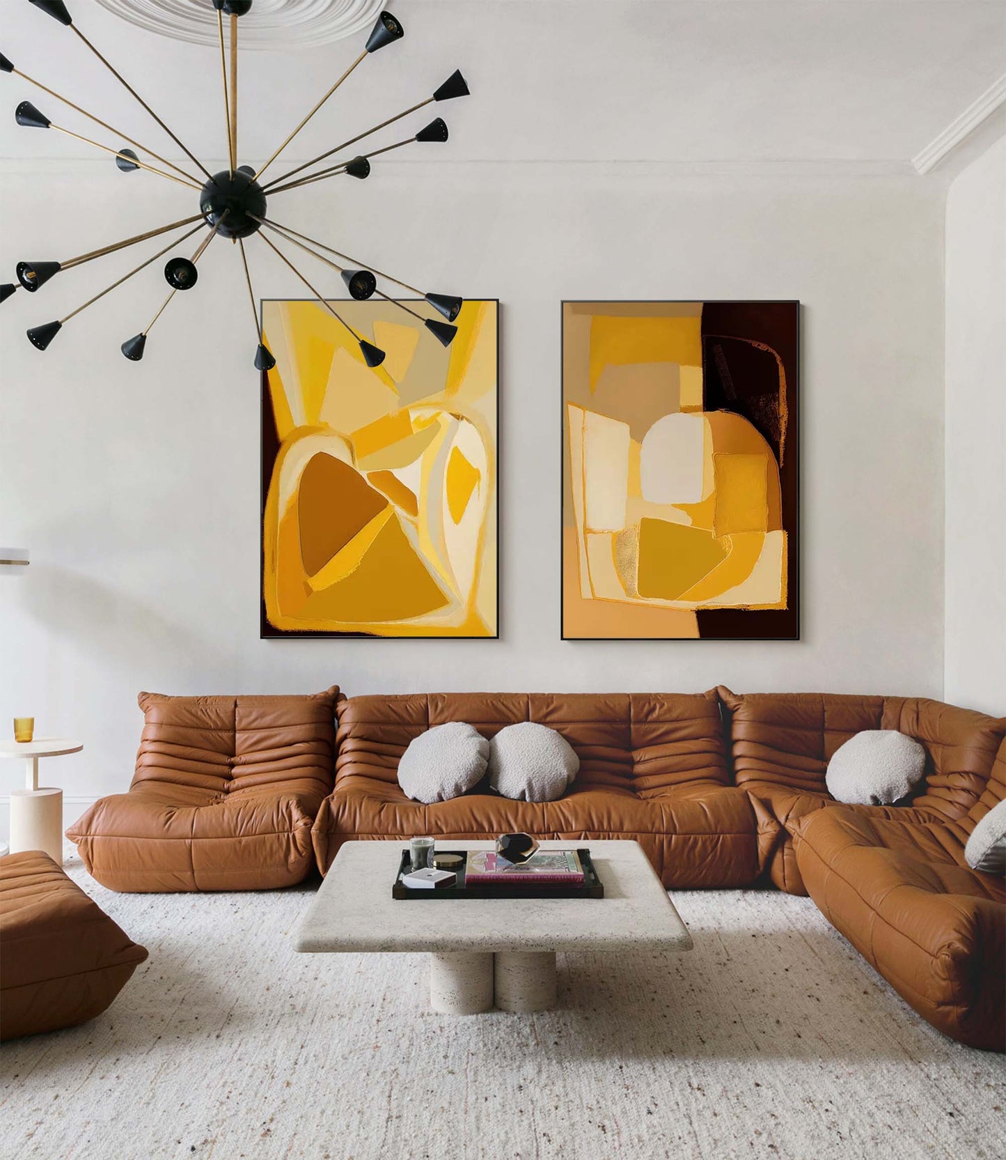 Modern Minimalist Yellow Abstract Oil Painting for Contemporary Decor