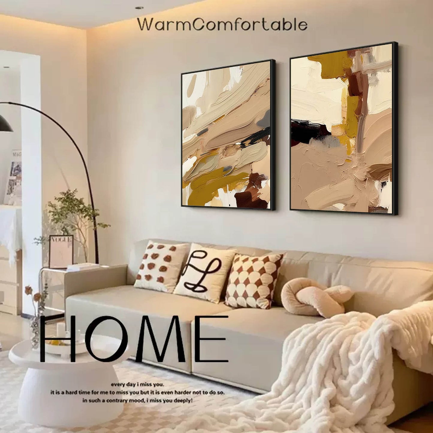 Elegant Minimalist Abstract Oil Painting in Earth Tones for Modern Home Decor