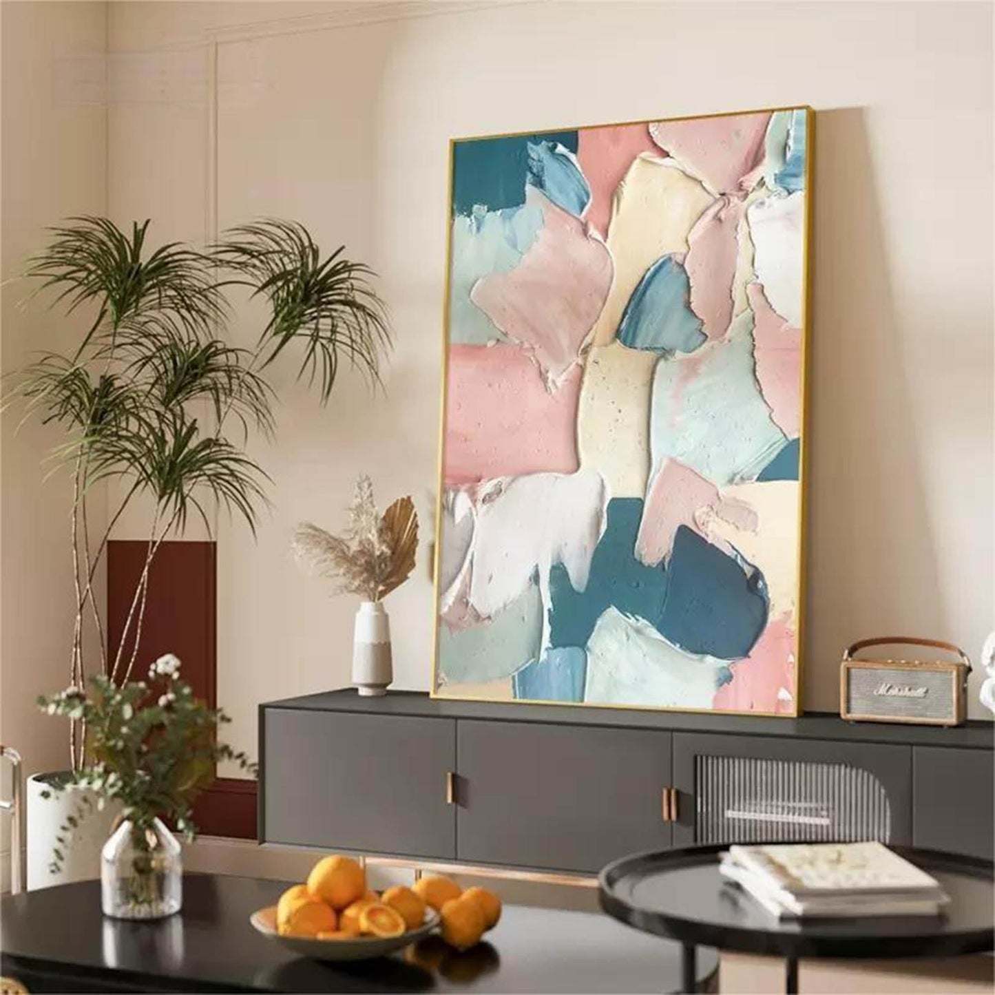 Colorful Abstract Oil Painting with Texture for Modern Home Decor