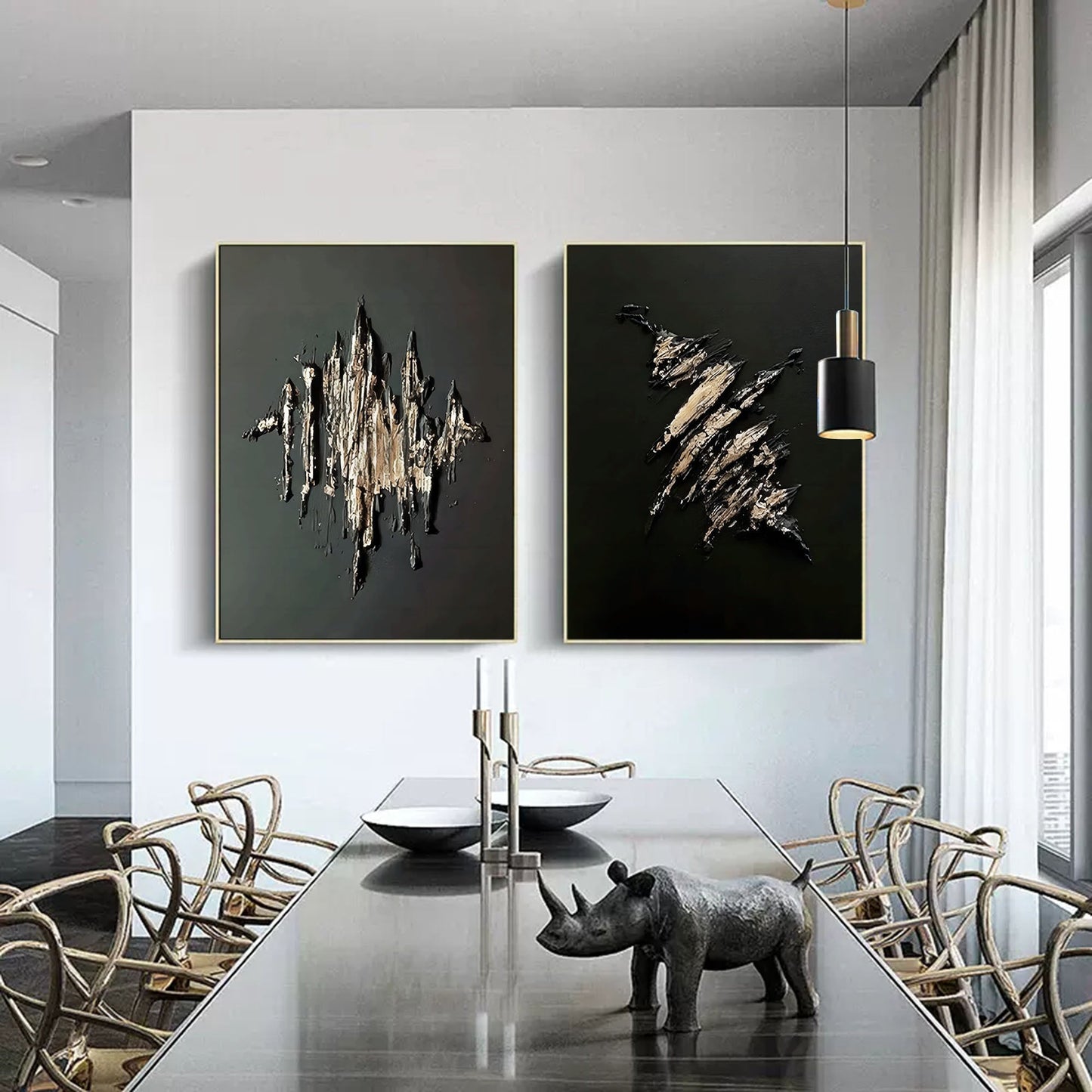 Contemporary Dual Set of Abstract Oil Paintings for Modern Home Decor