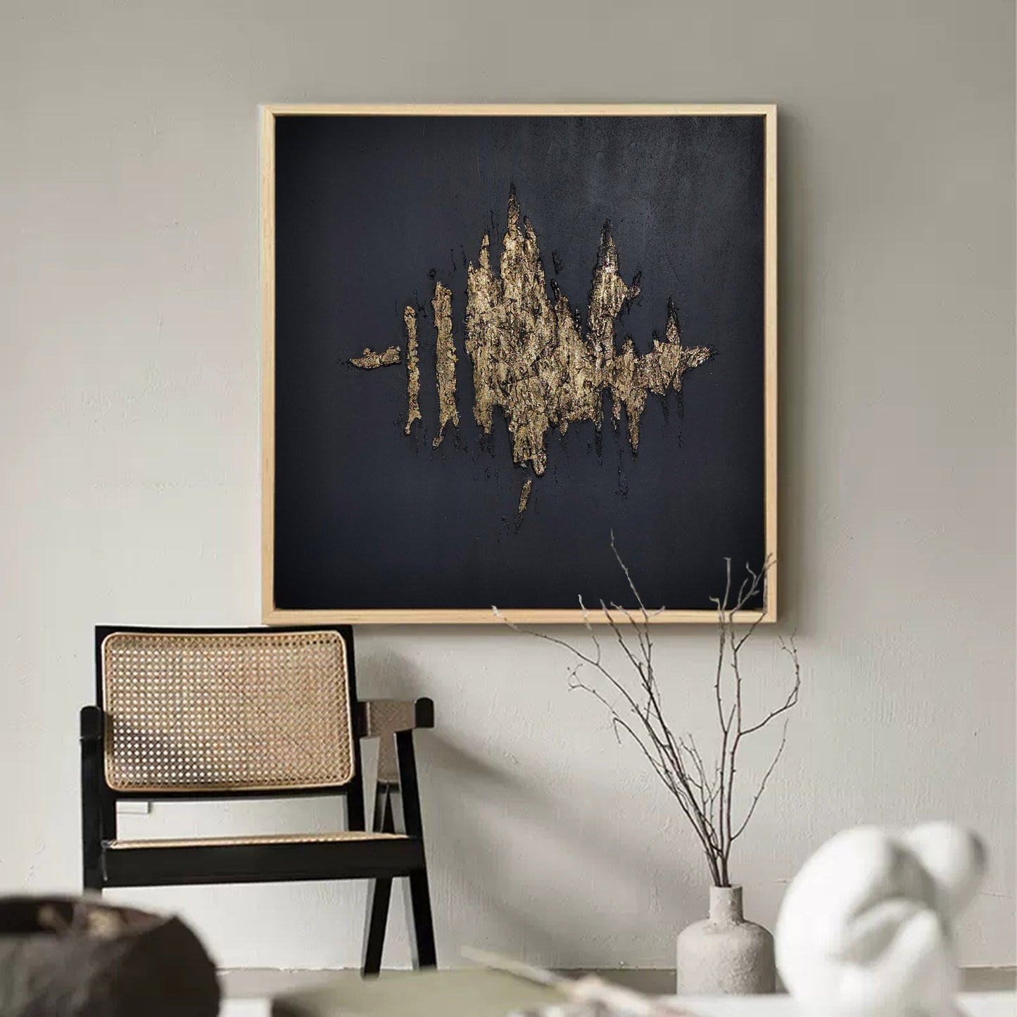 Gold and Black Minimalist Abstract Oil Painting for Contemporary Decor