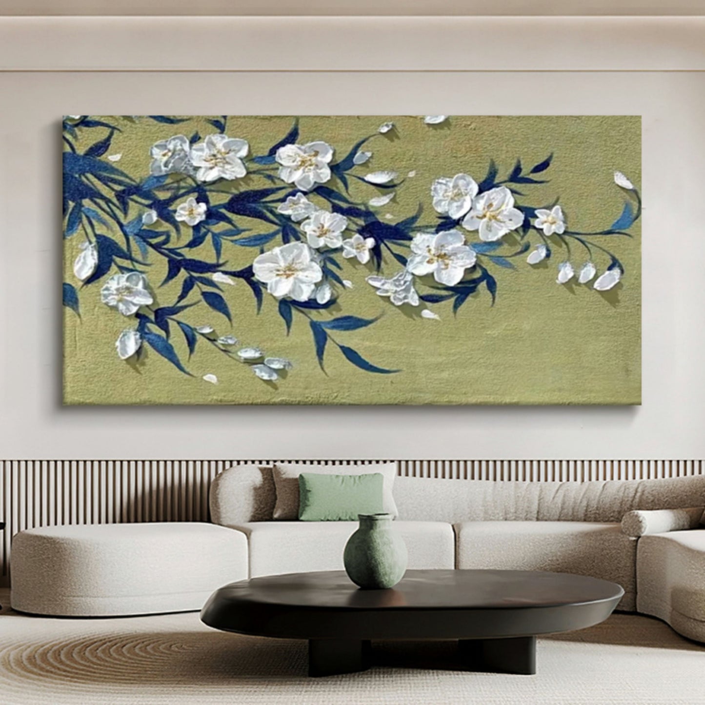 Elegant Floral Oil Painting for Modern Home Decor - Wabi-Sabi Inspired Wall Art