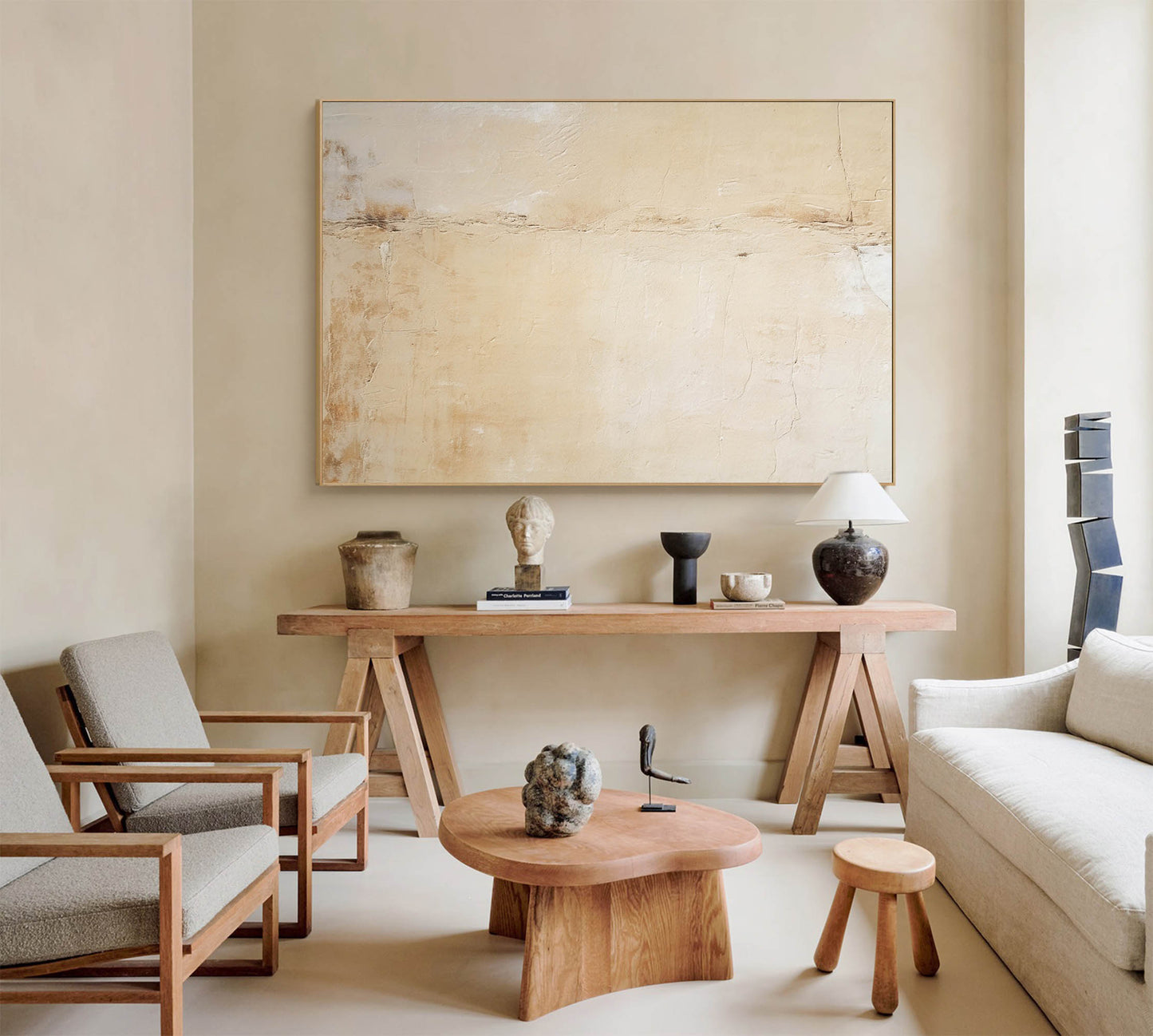 Elegant Neutral Minimalist Oil Painting for Contemporary Home Decor