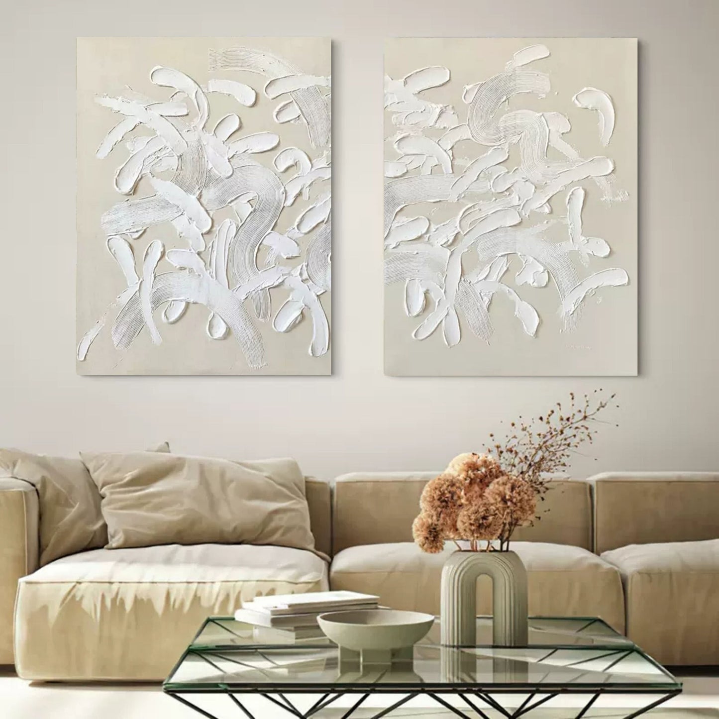 Contemporary Abstract Oil Painting Duo for Modern Home Decor