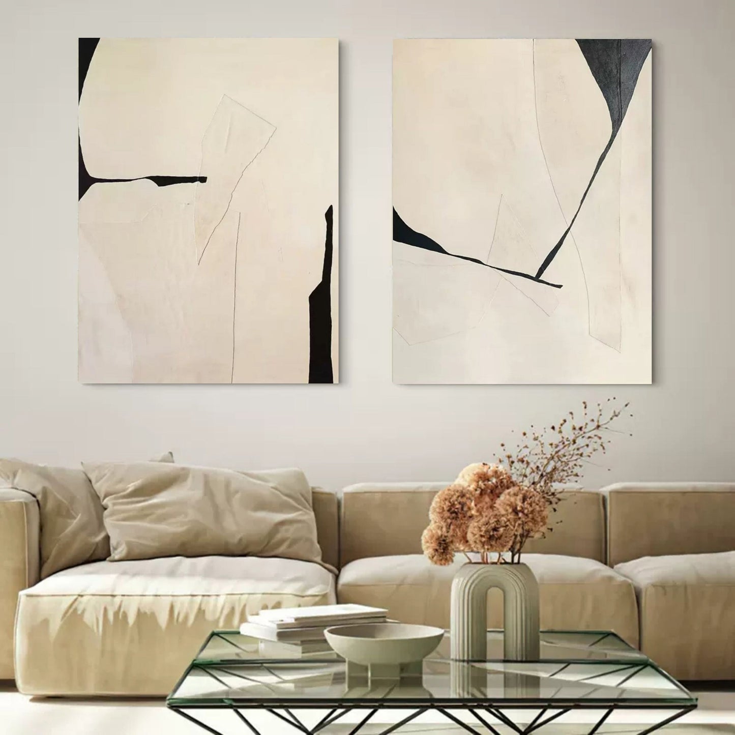 Contemporary Abstract Diptych Art for Modern Home Decor