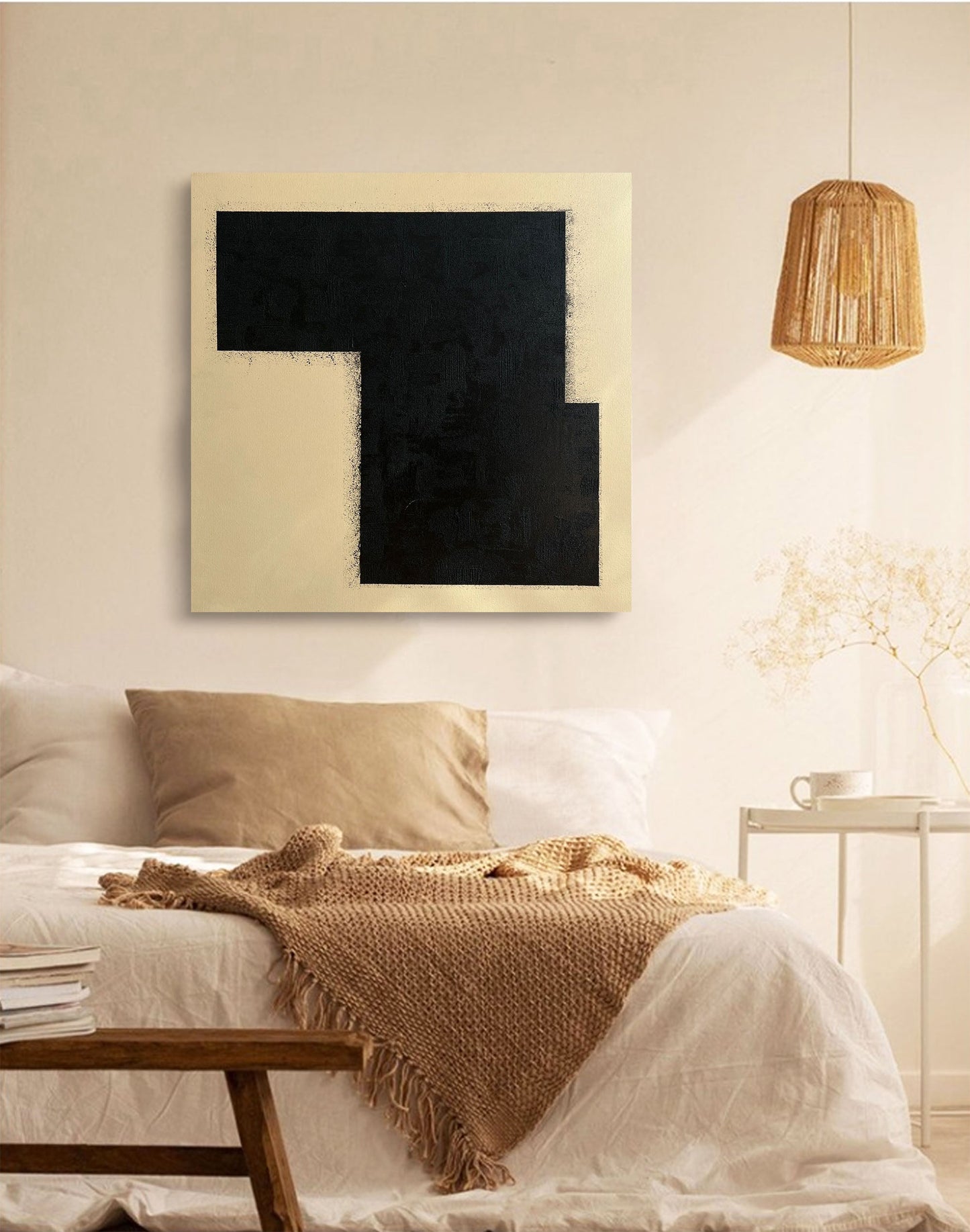 Elegant Black and Gold Minimalist Geometric Oil Painting for Modern Decor