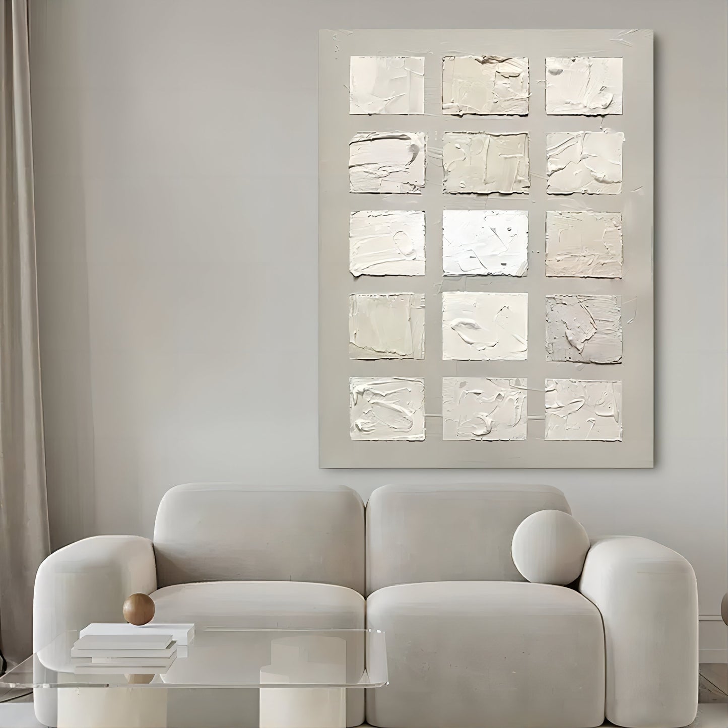 Minimalist White Texture Oil Painting for Modern Home Decor