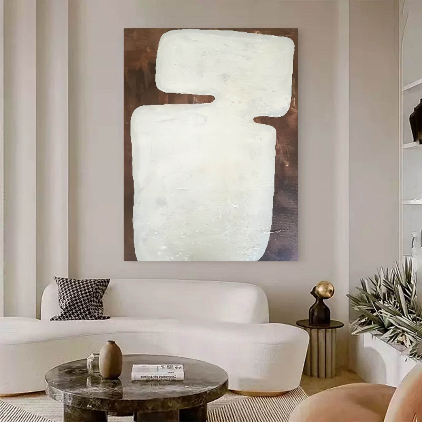 Minimalist White Abstract Oil Painting for Serene Modern Decor