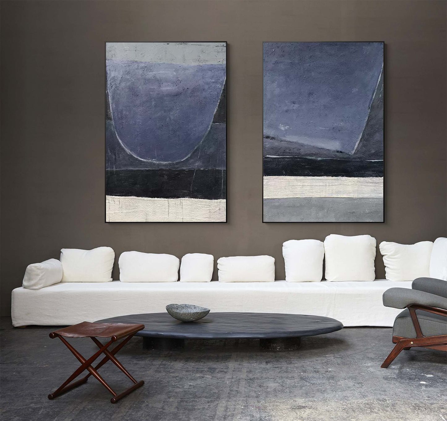 Contemporary Minimalist Oil Painting in Soothing Blue and Gray Tones