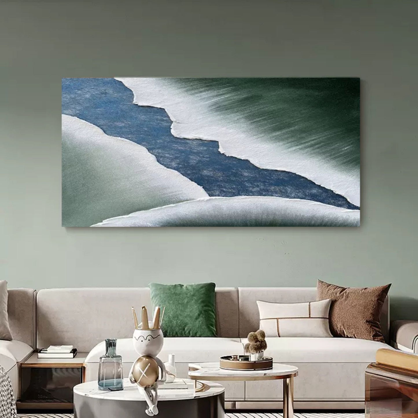 Abstract Textured Oil Painting of Serene Water Flow and Soft Waves
