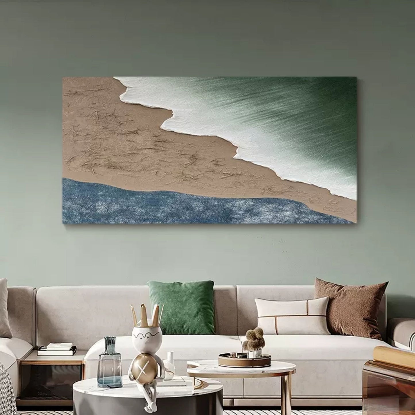 Abstract Coastal Landscape Oil Painting with Textured Finish