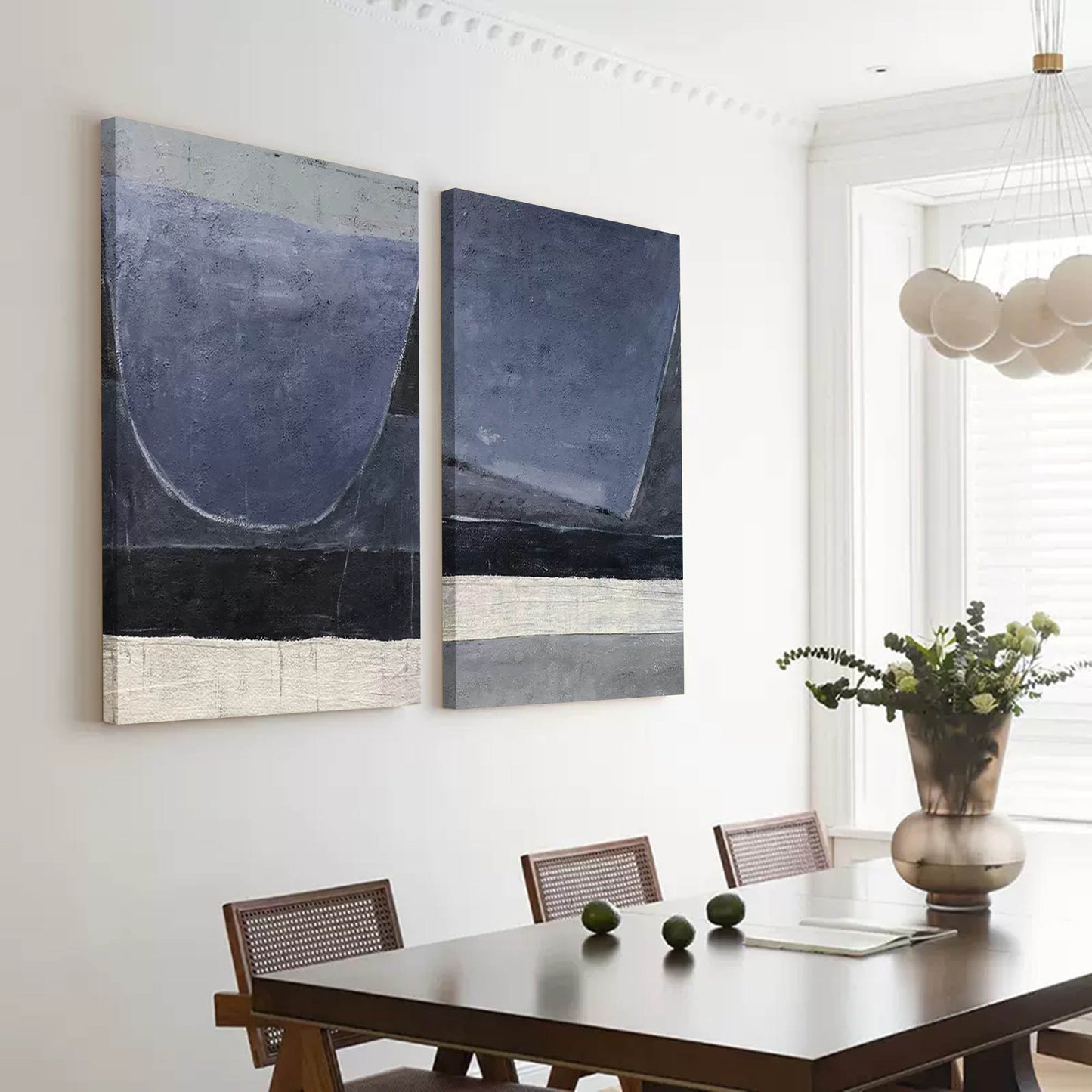 Contemporary Minimalist Oil Painting in Soothing Blue and Gray Tones