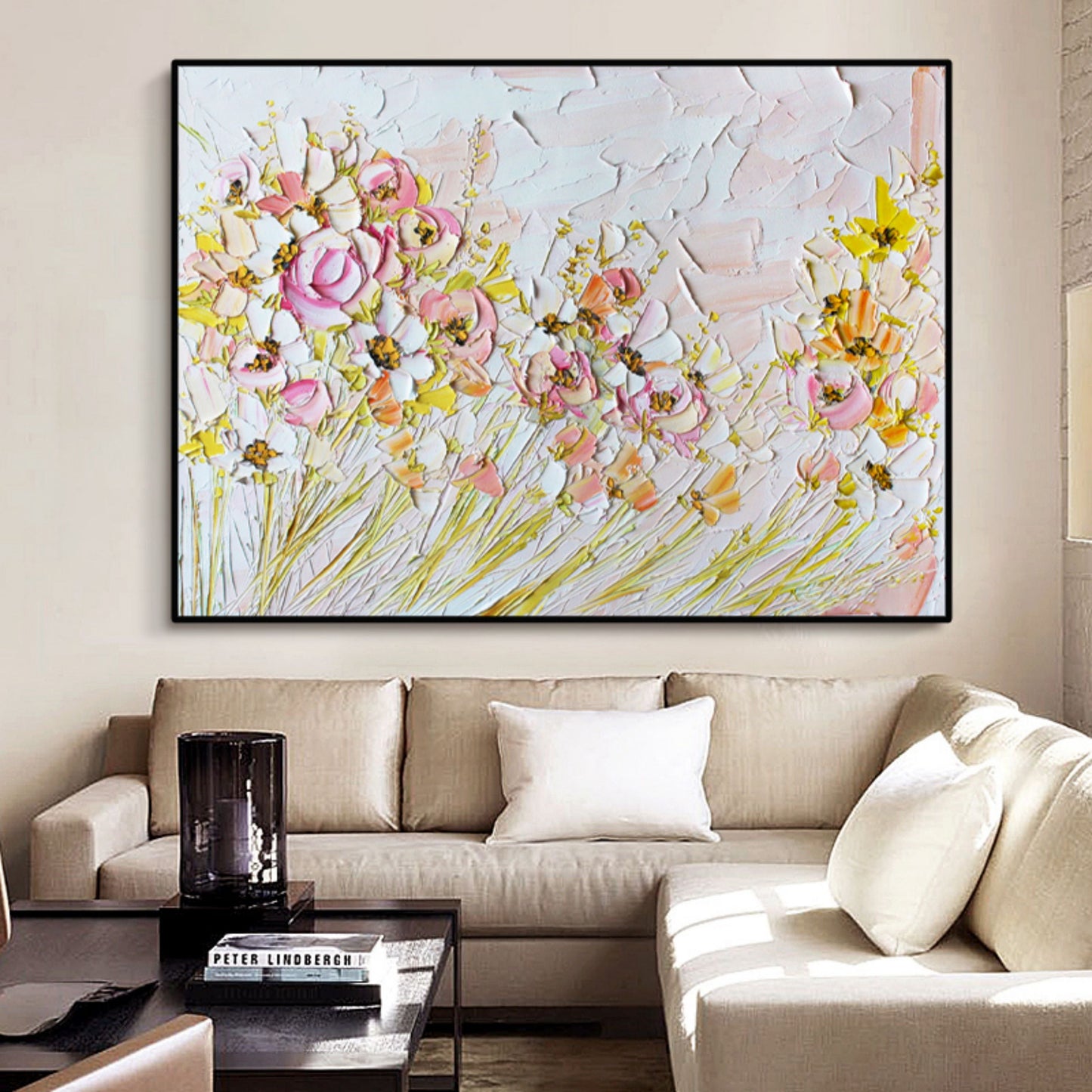 Romantic Floral Oil Painting with Textured Pastel Blossoms