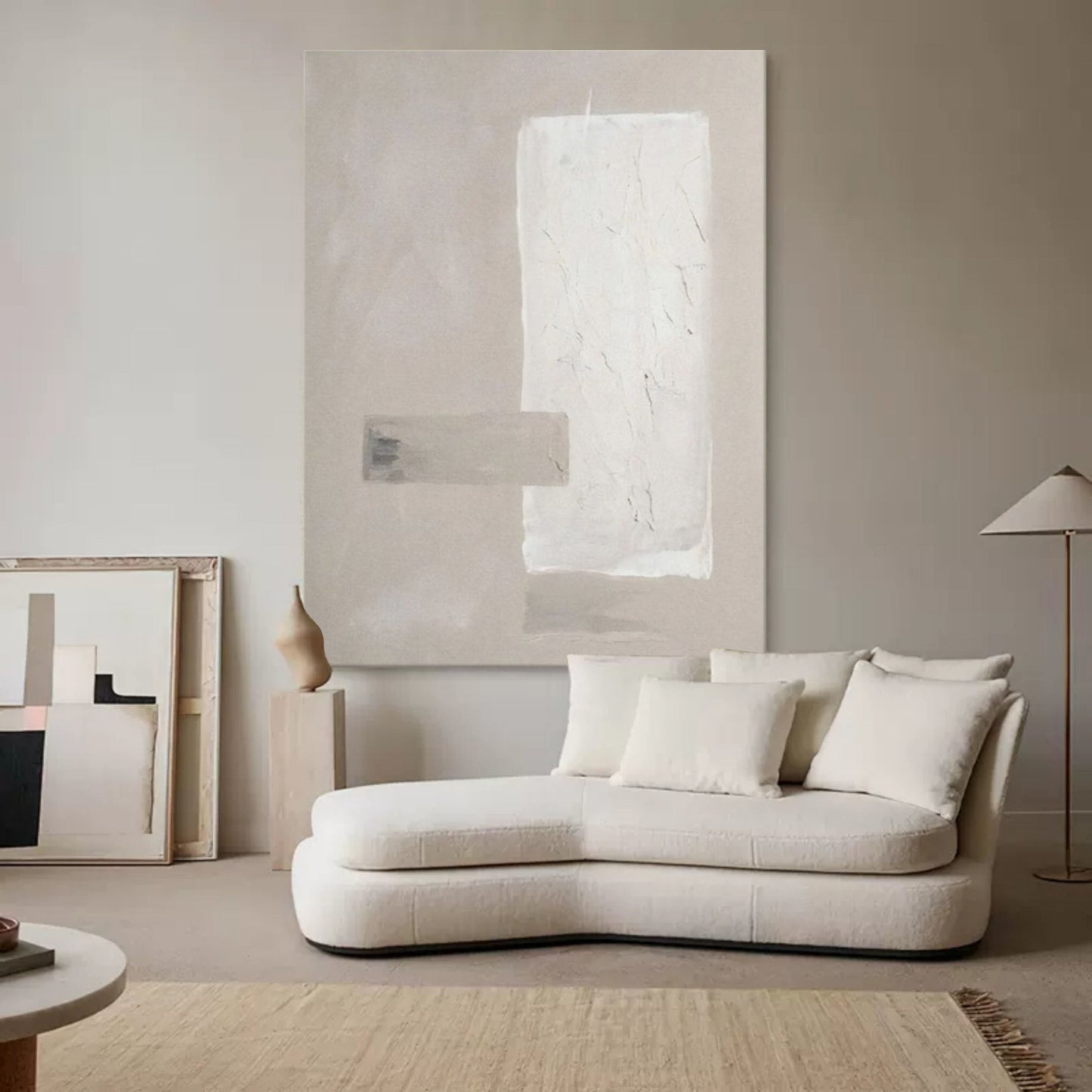 Modern Abstract Oil Painting in Soft Neutrals for Elegant Home Décor