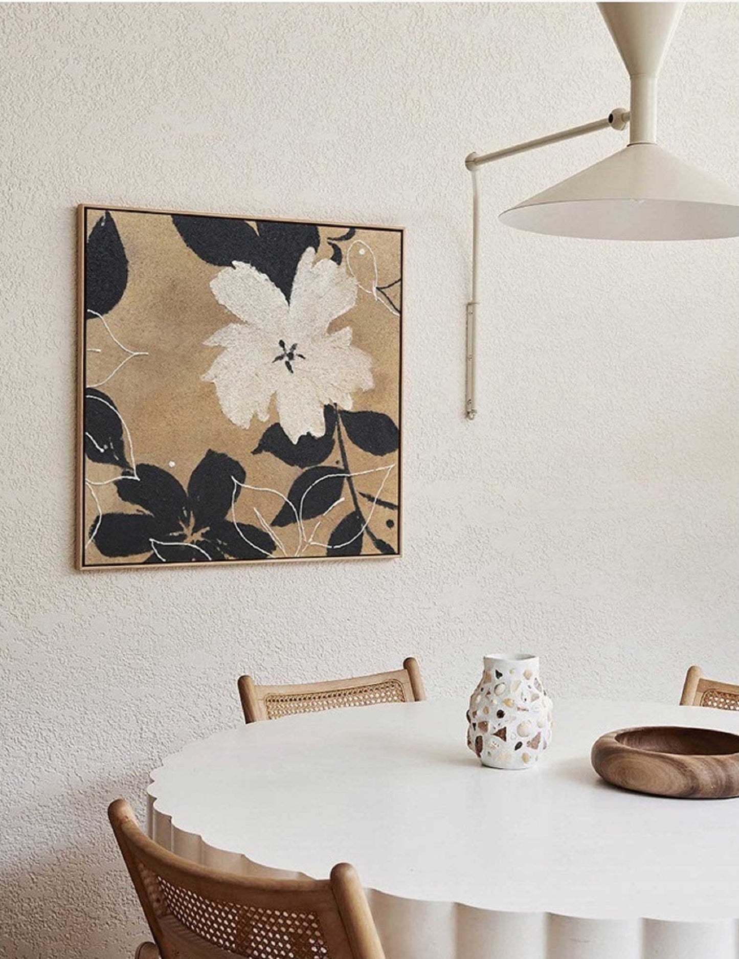 Elegant Minimalist Black and White Flower Oil Painting for Modern Decor