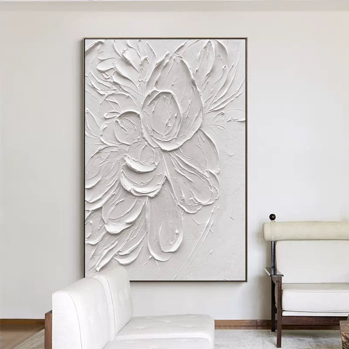 Elegant Minimalist White Flower Oil Painting for Modern Decor
