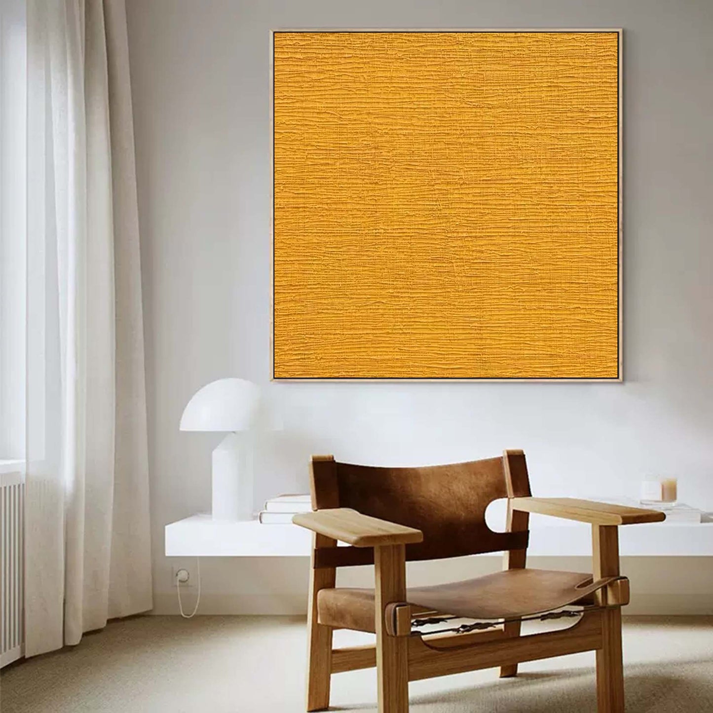 Vibrant Textured Yellow Oil Painting for Modern Minimalist Decor