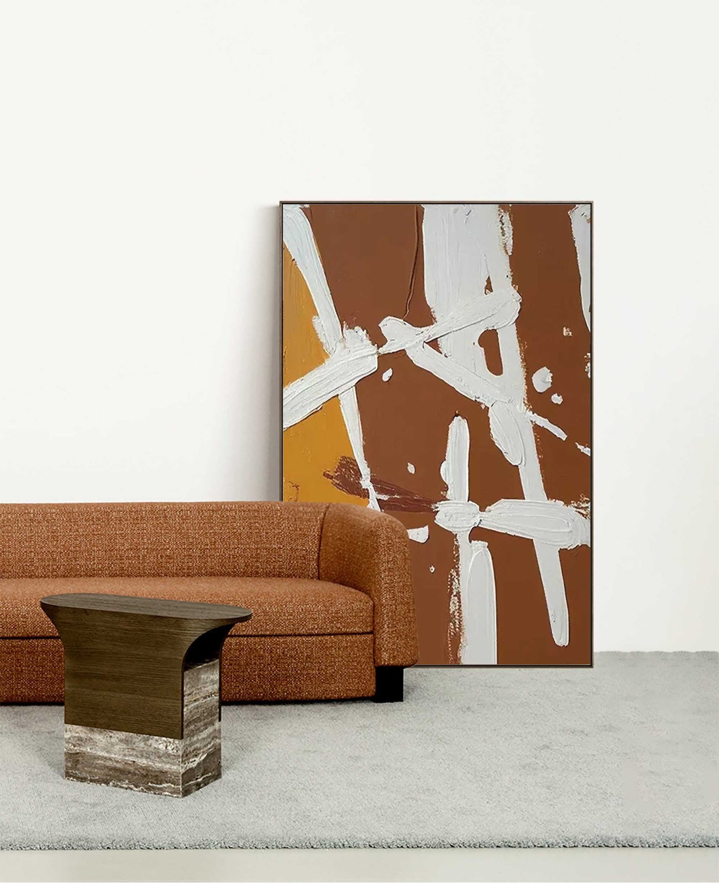 Modern Minimalist Abstract Oil Painting in Earthy Tones for Contemporary Décor