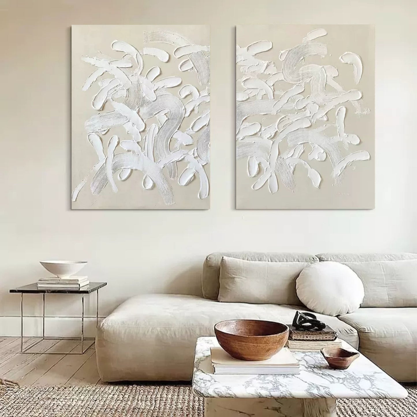Contemporary Abstract Oil Painting Duo for Modern Home Decor