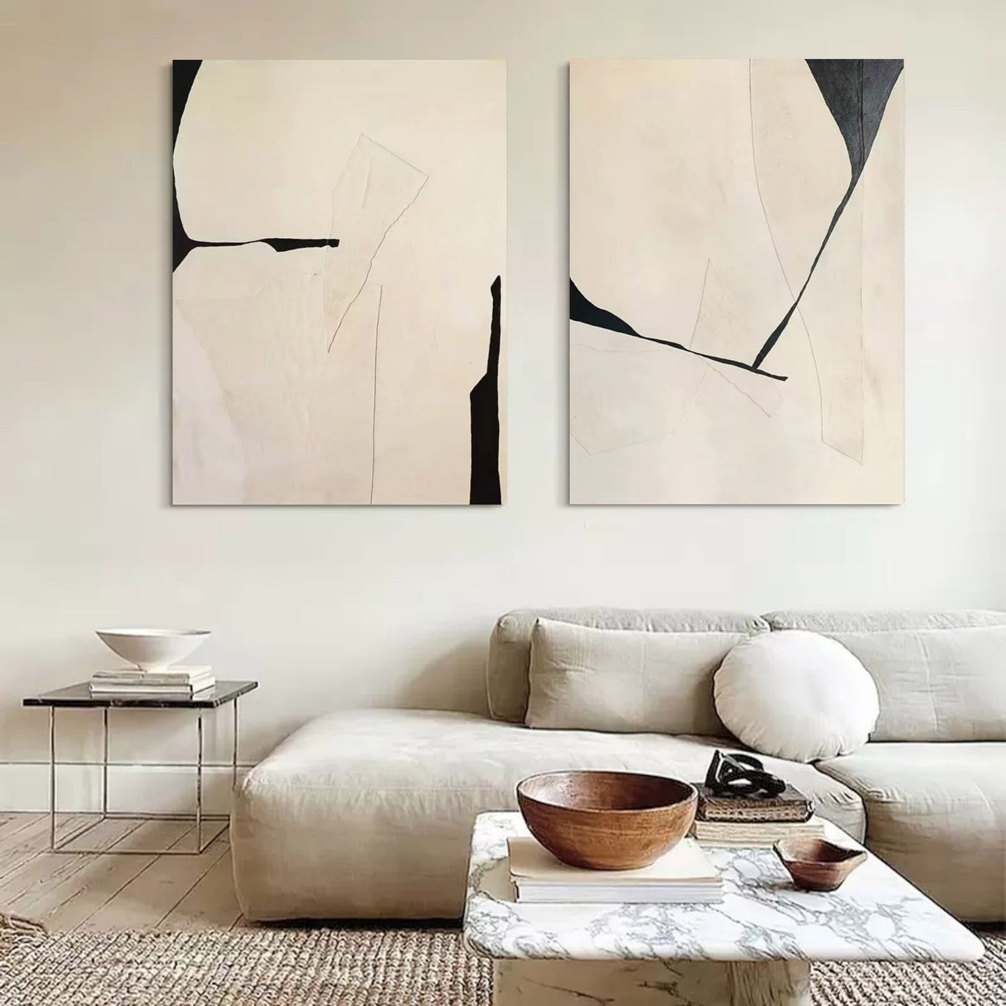 Contemporary Abstract Diptych Art for Modern Home Decor