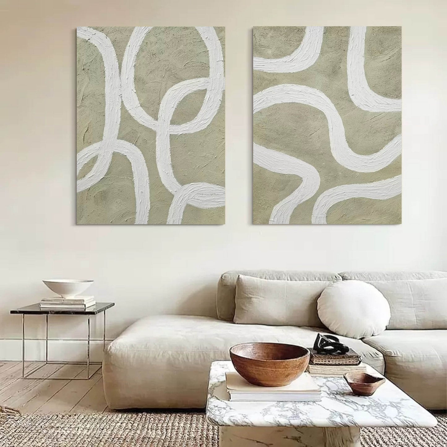 Minimalist Abstract Oil Painting Duo for Modern Home Decor