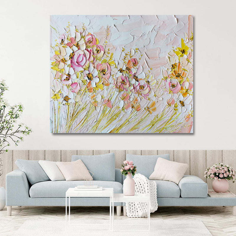 Romantic Floral Oil Painting with Textured Pastel Blossoms