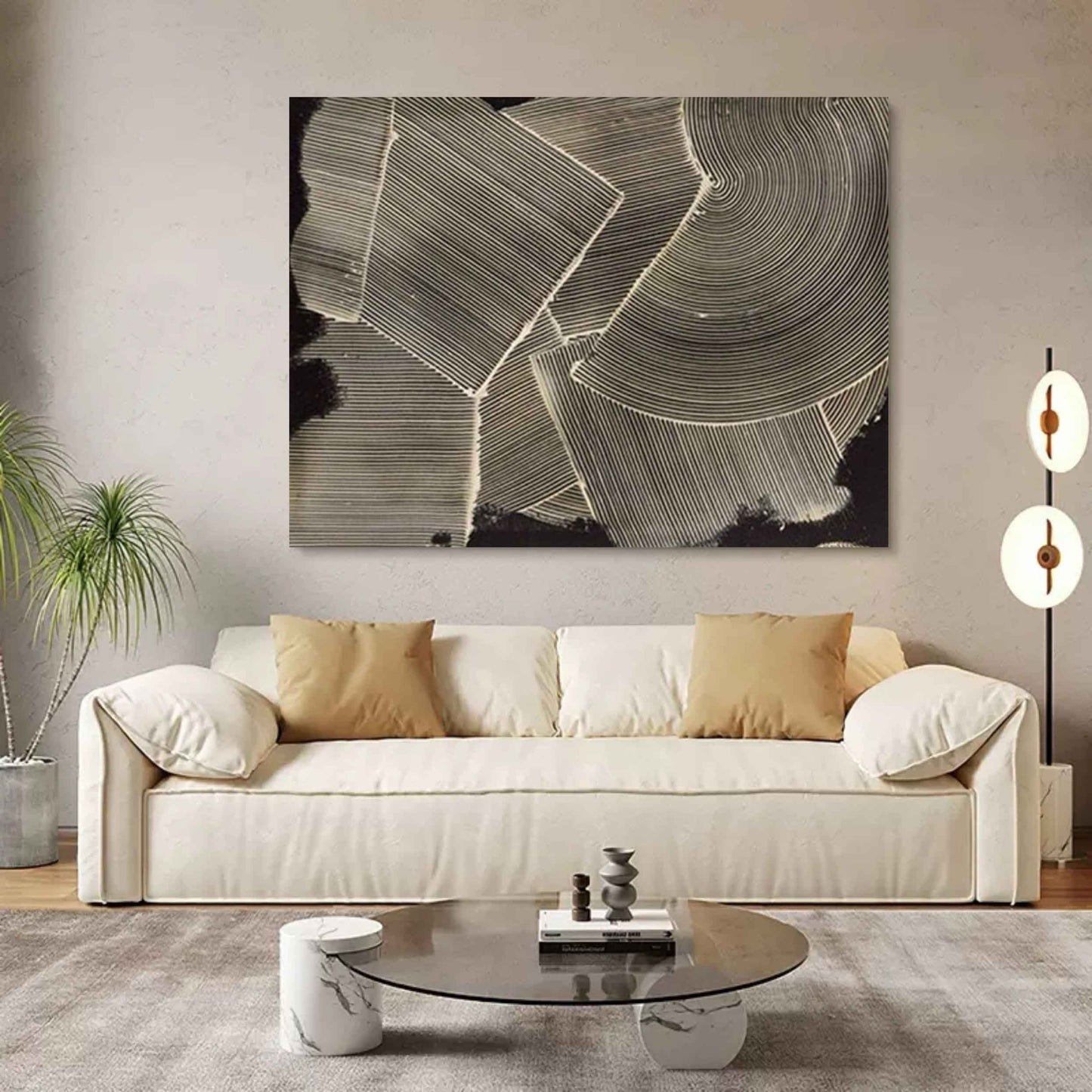 Geometric Black and White Oil Painting for Modern Wall Decor