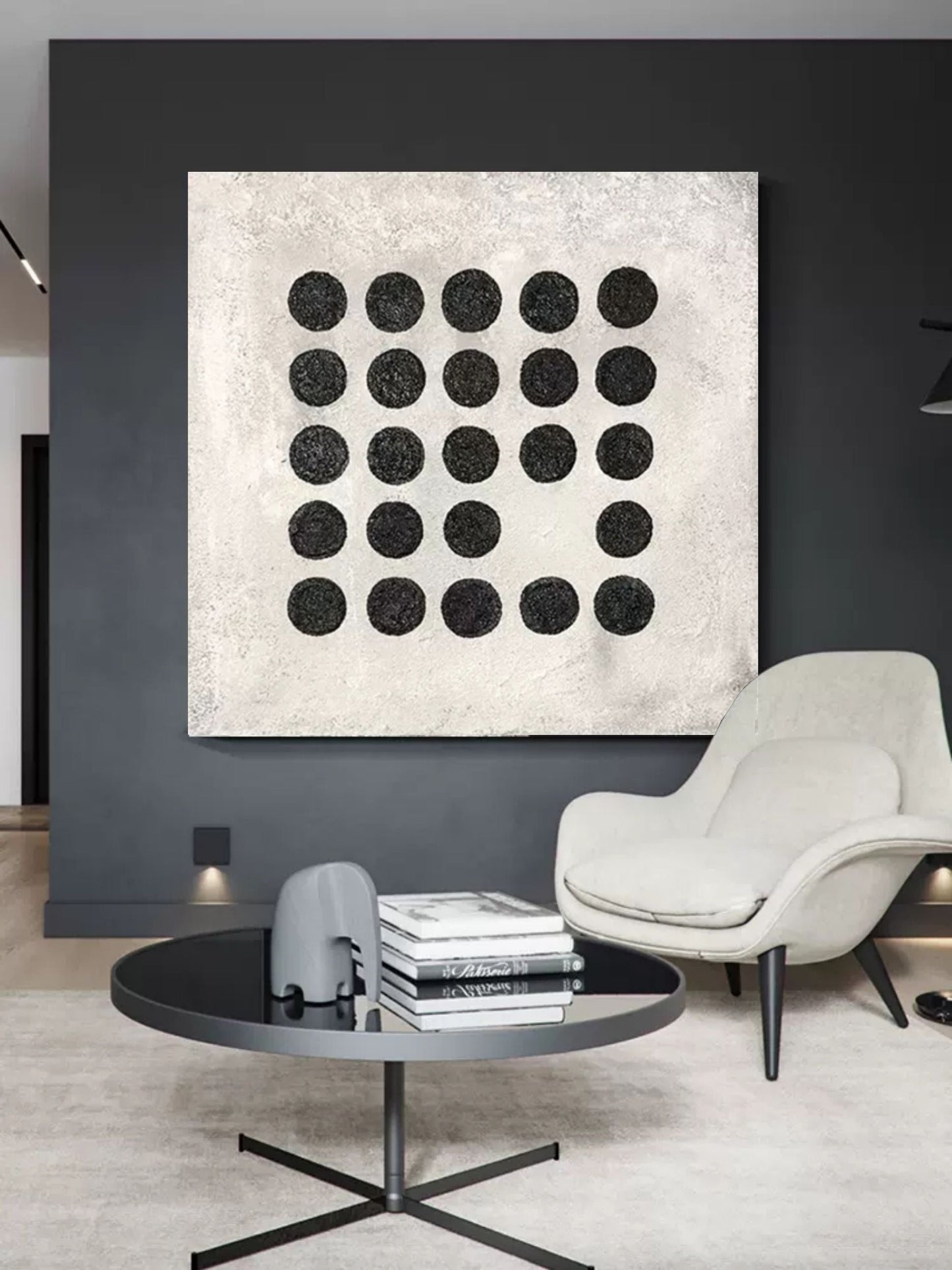 Modern Minimalist Black Circle Oil Painting for Elegant Home Decor