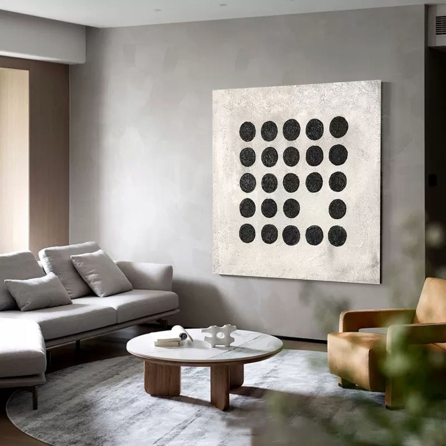 Modern Minimalist Black Circle Oil Painting for Elegant Home Decor