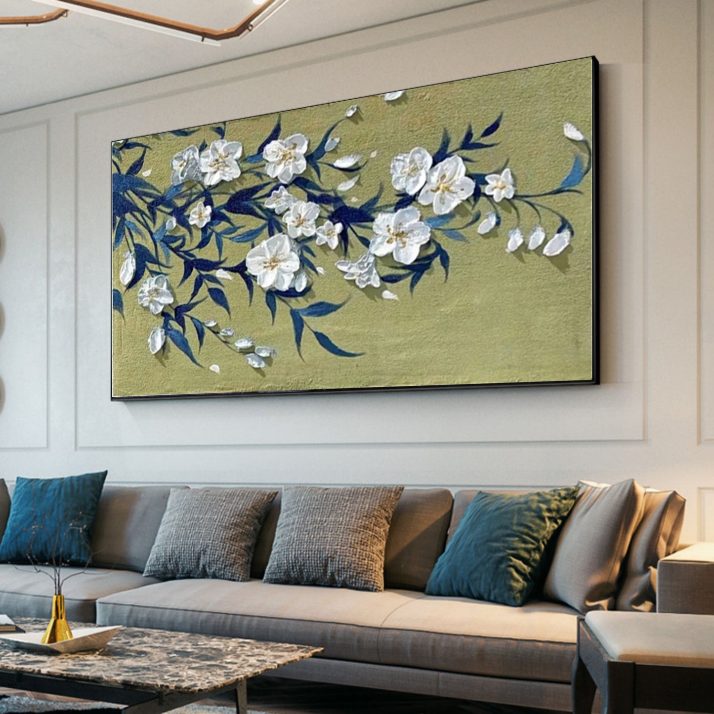 Elegant Floral Oil Painting for Modern Home Decor - Wabi-Sabi Inspired Wall Art