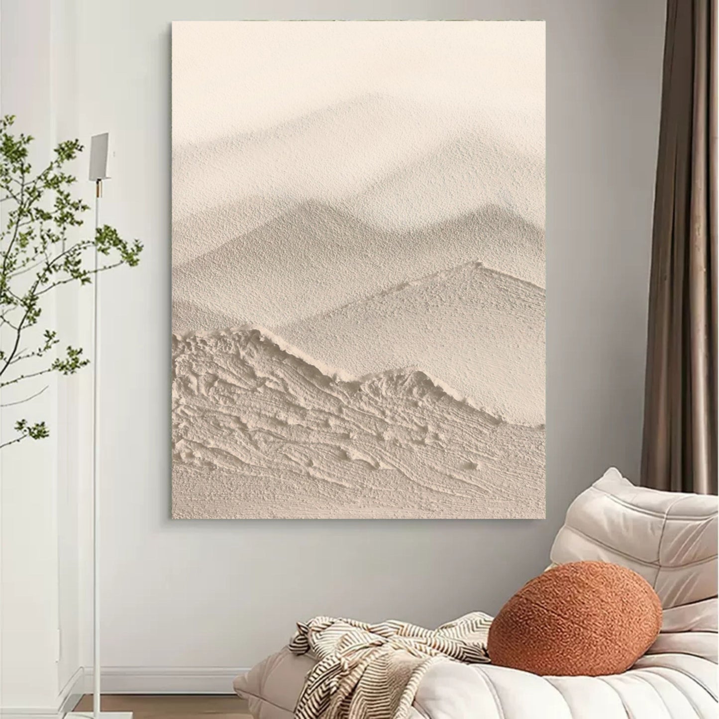 Minimalist Wabi-Sabi Landscape Oil Painting for Contemporary Home Décor