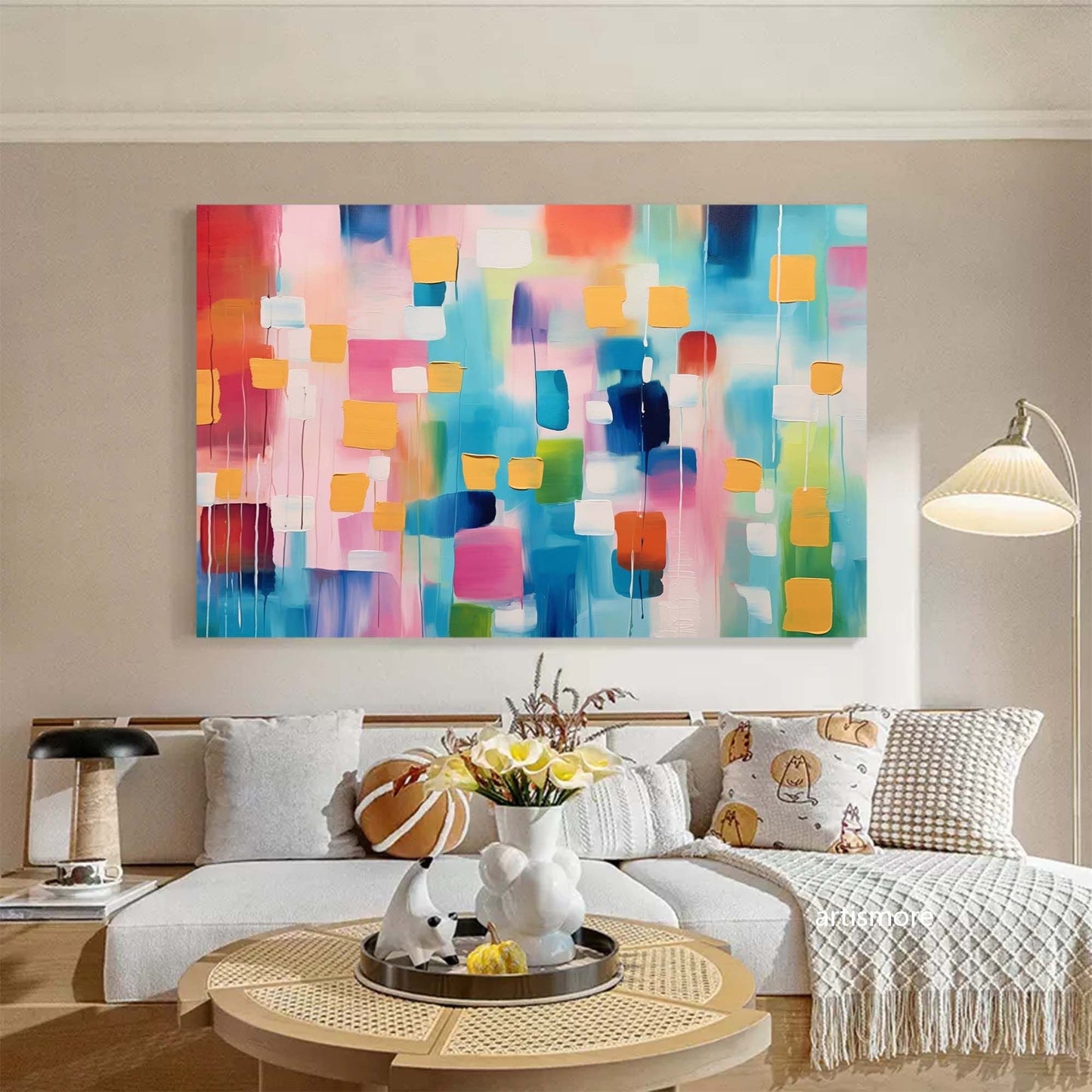Colorful Abstract Expressionist Oil Painting for Modern Home Decor