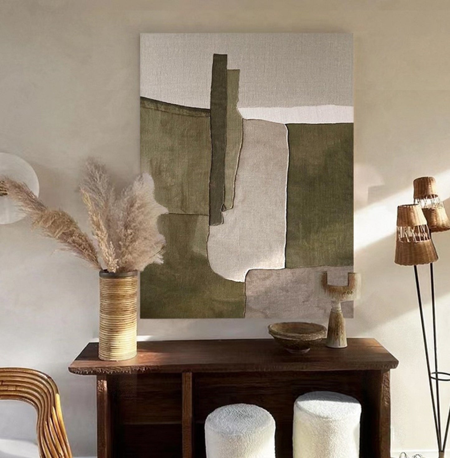 Earthy Tones Minimalist Abstract Oil Painting for Modern Home Decor