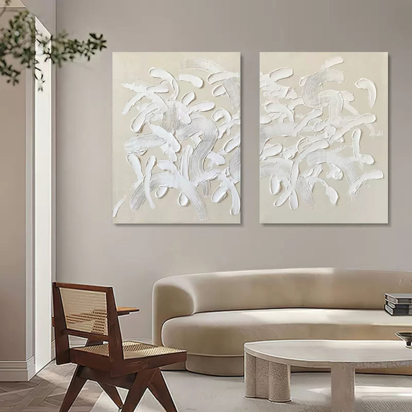 Contemporary Abstract Oil Painting Duo for Modern Home Decor