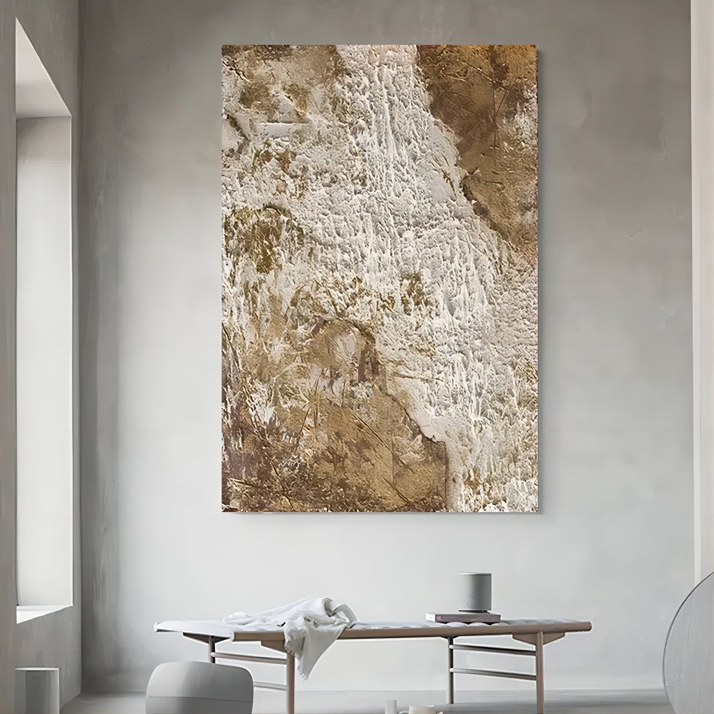 Golden Textured Abstract Oil Painting for Elegant Home Decor