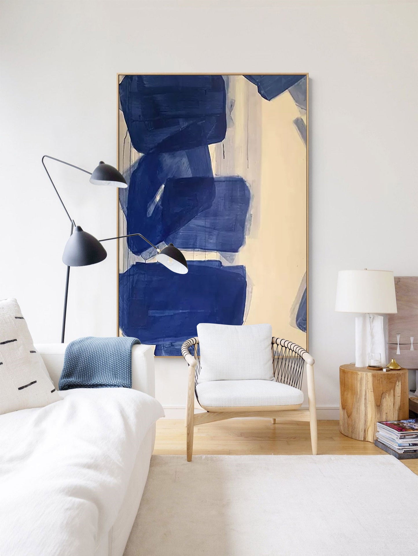 Elegant Minimalist Geometric Blue Oil Painting for Modern Home Decor
