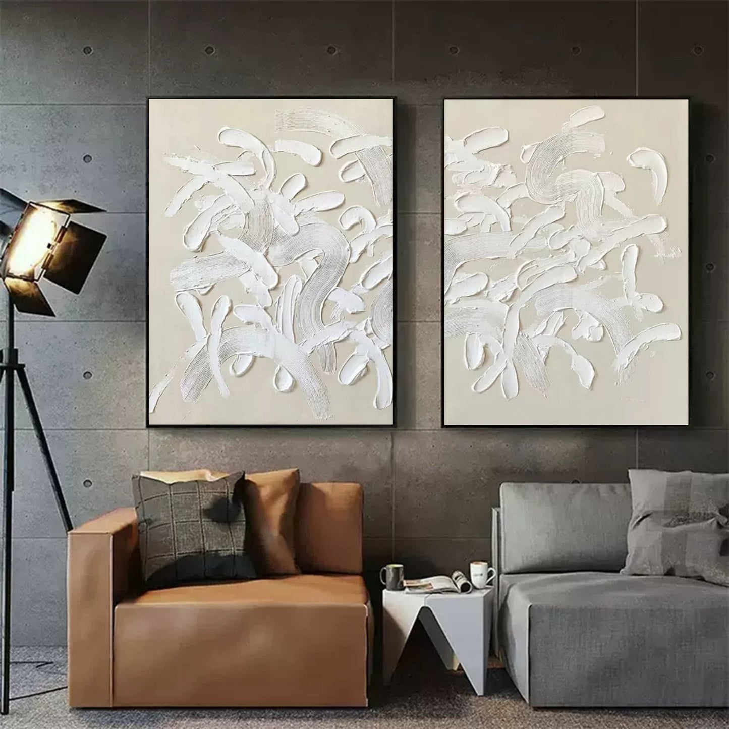 Contemporary Abstract Oil Painting Duo for Modern Home Decor