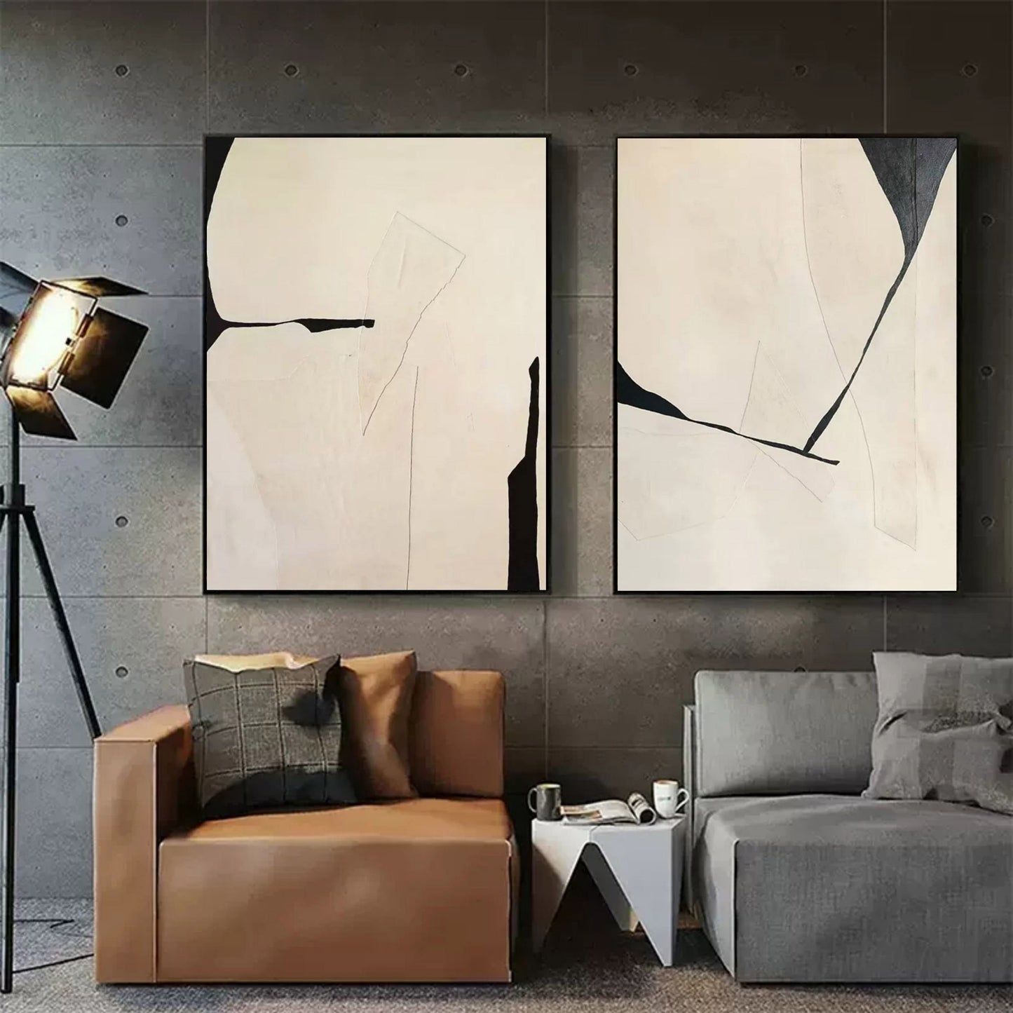 Contemporary Abstract Diptych Art for Modern Home Decor